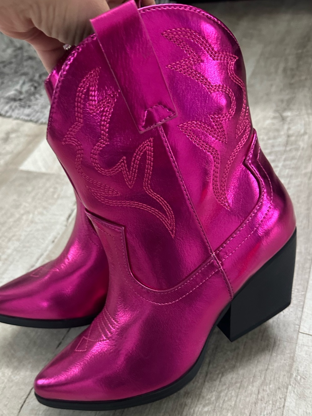 Soda Metallic Hot Pink Western Ankle Boots - Picture 2 of 4